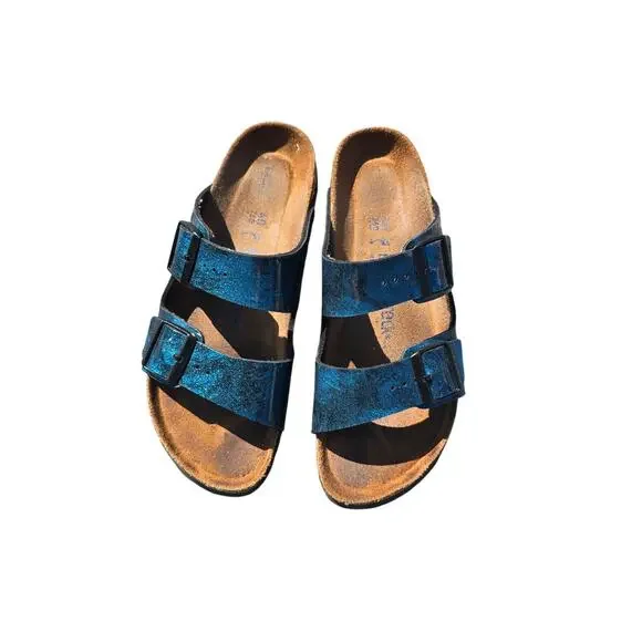 Birkenstock Women's Arizona SF Slide Sandal Iride Strong Blue Size 40 Summer - Picture 2 of 7